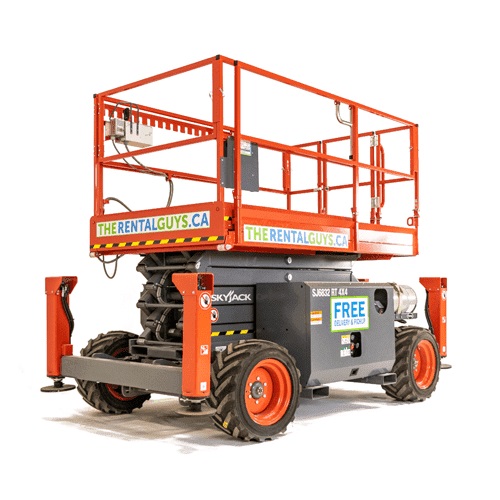 32 FOOT X 68 INCHES SJ6832 OUTDOOR ROUGH TERRAIN SCISSOR LIFT RENTALS Calgary